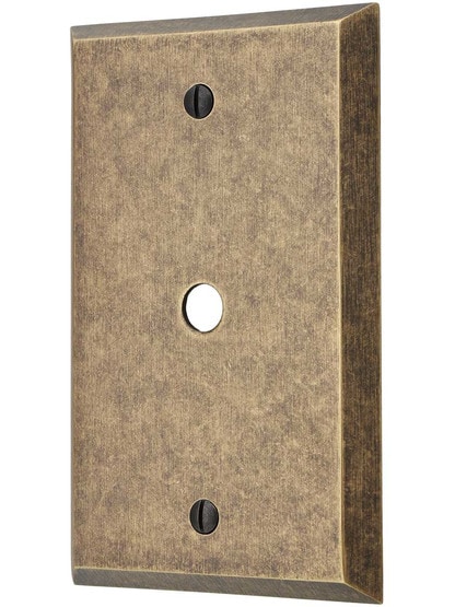 Traditional Forged Brass Single Gang Cable Outlet Cover Plate in Antique Brass.